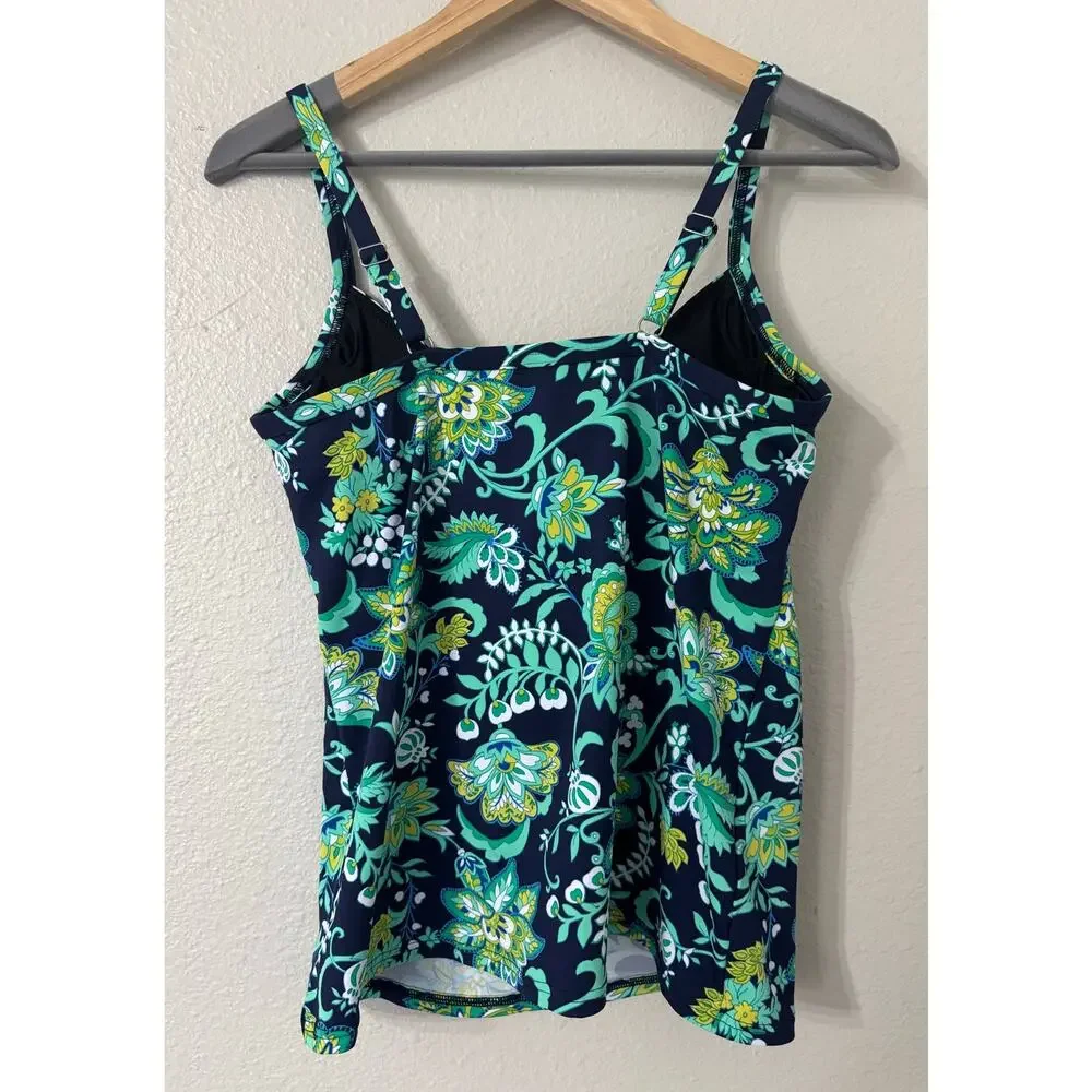 Lands End Navy Blue Deep Sea‎ Floral Tankini Top Underwire Size 6